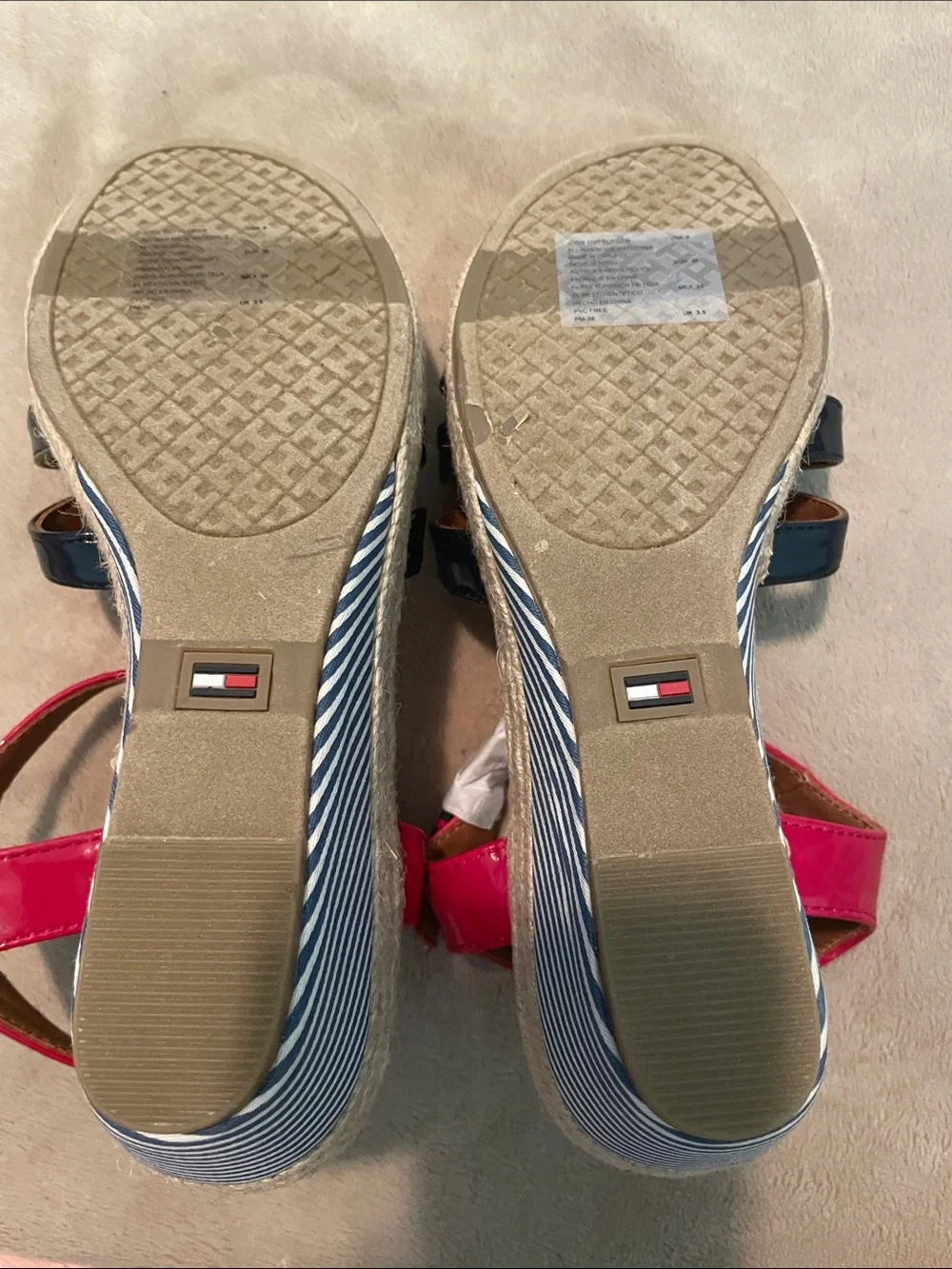 Tommy Hilfiger Navy & White Striped Sandals with Pink Ankle Straps